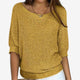 Women's textured knit sweater with round neckline and three-quarter sleeves