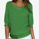 Women's textured knit sweater with round neckline and three-quarter sleeves
