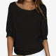 Women's textured knit sweater with round neckline and three-quarter sleeves