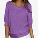 Women's textured knit sweater with round neckline and three-quarter sleeves