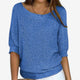 Women's textured knit sweater with round neckline and three-quarter sleeves