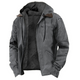 Men's hooded zip-front jacket with long sleeves and multiple pockets