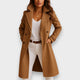 Women's long tailored coat with notched lapels, long sleeves and front pockets