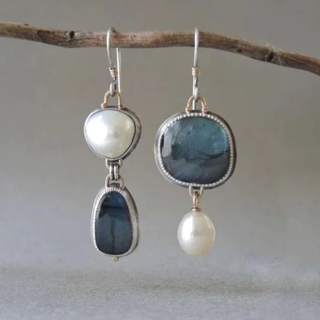 Azura Vintage Blue Gem & Pearl Earrings | Bellmere