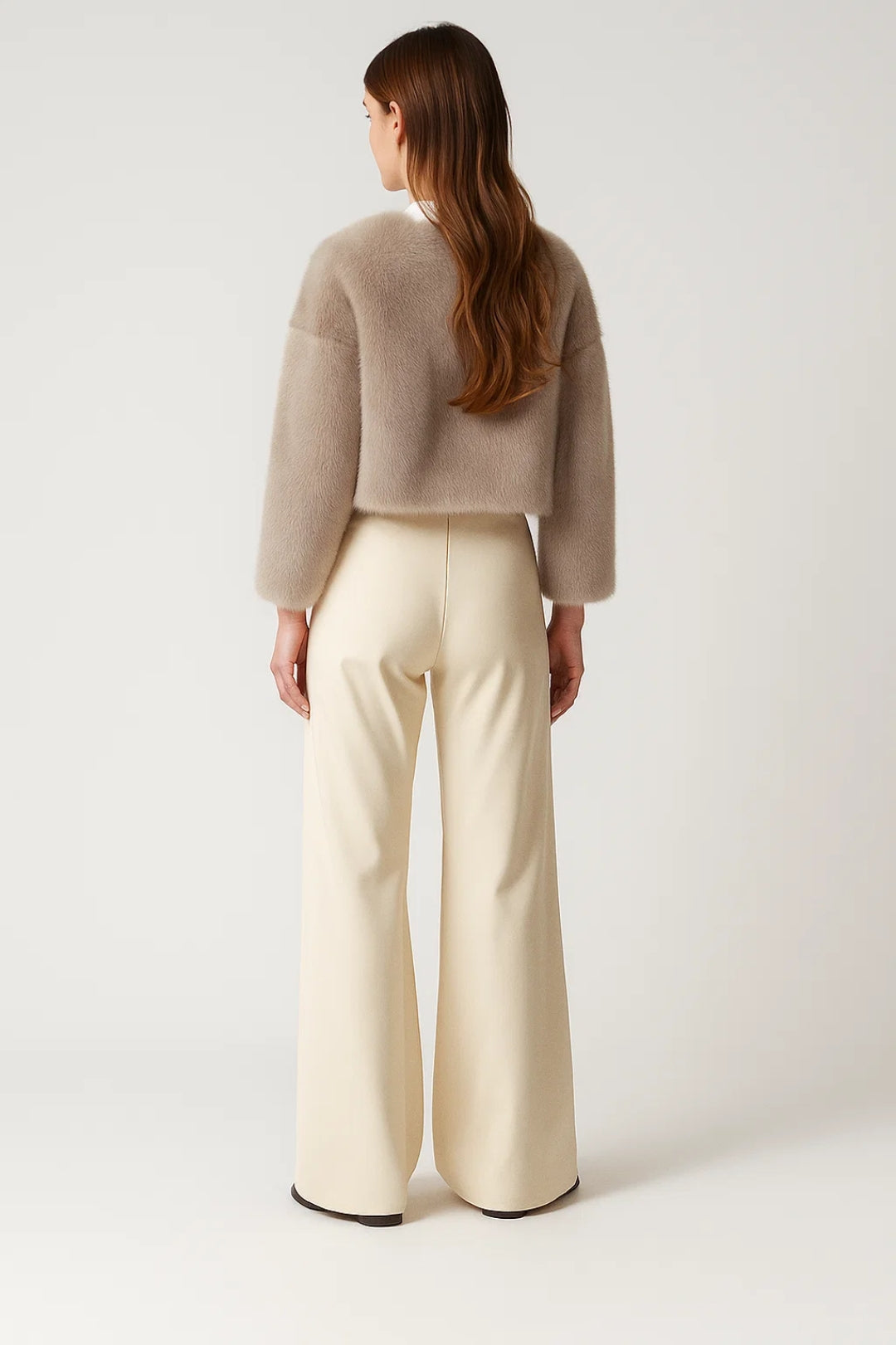 Women's short plush-textured jacket with long sleeves and open front