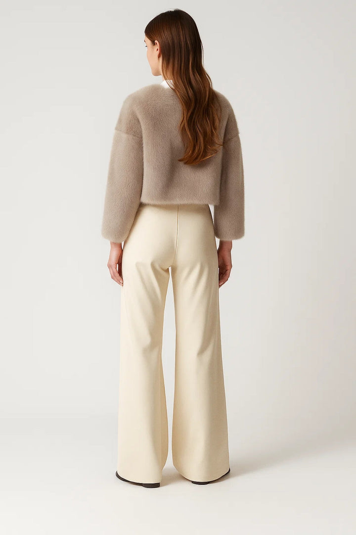 Women's short plush-textured jacket with long sleeves and open front