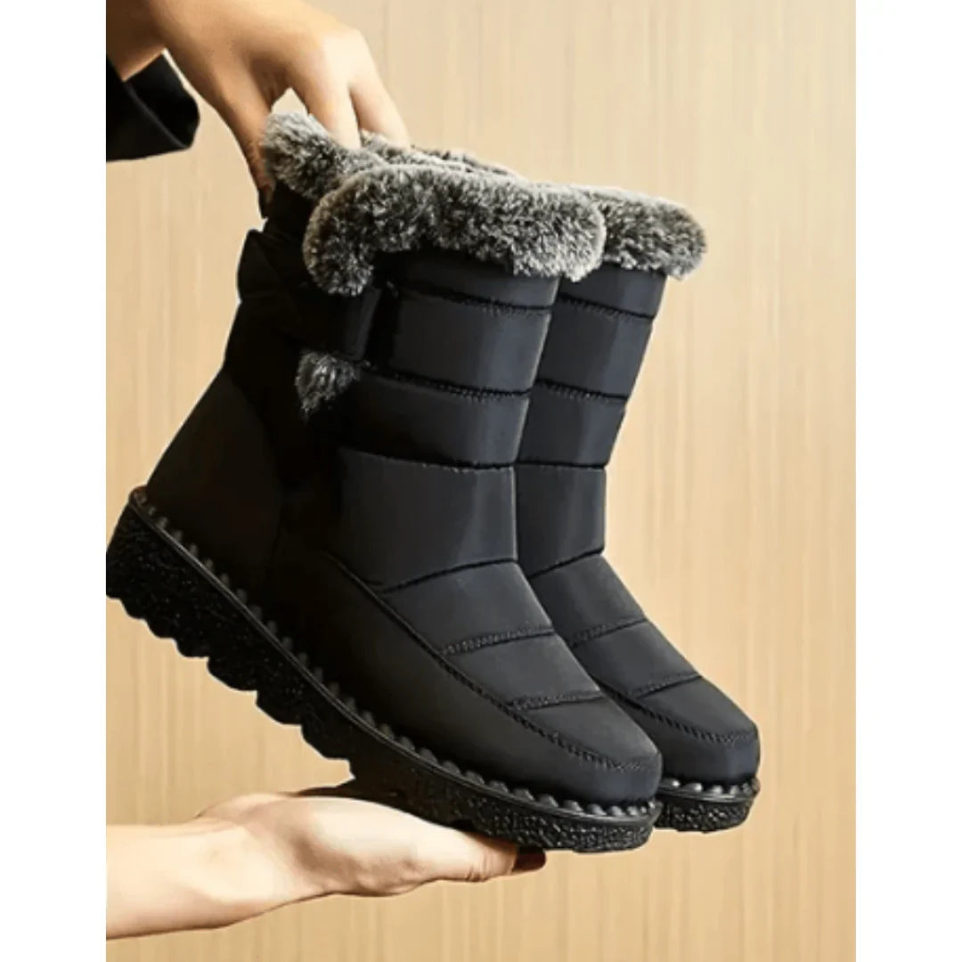 Tall winter boots with textured trim and thick flat soles