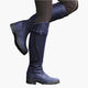 Women's tall riding boots with buckle strap and lugged sole