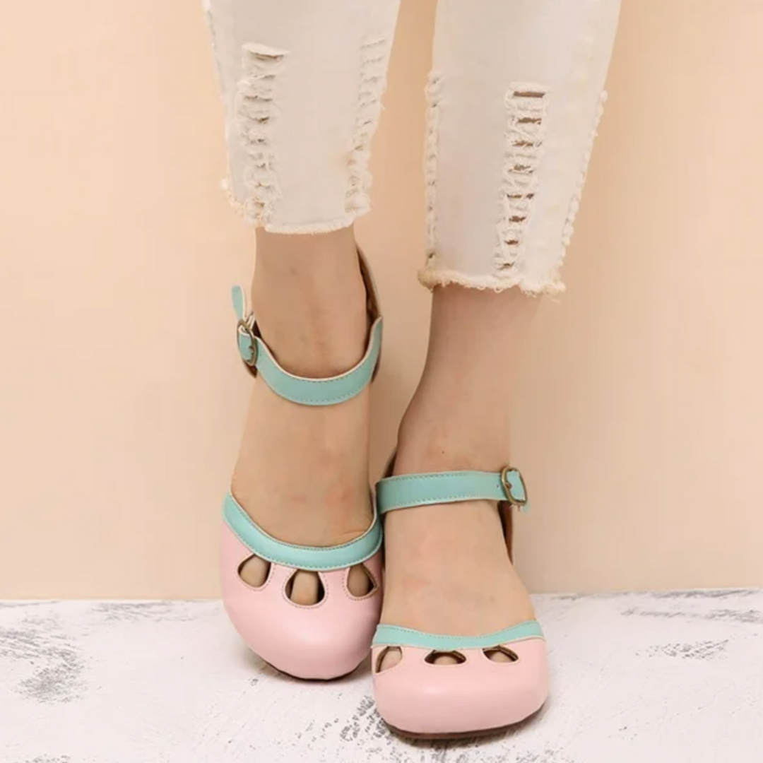 Comfortable Low-Heeled Sandals in Blue - View 5 | Bellmere
