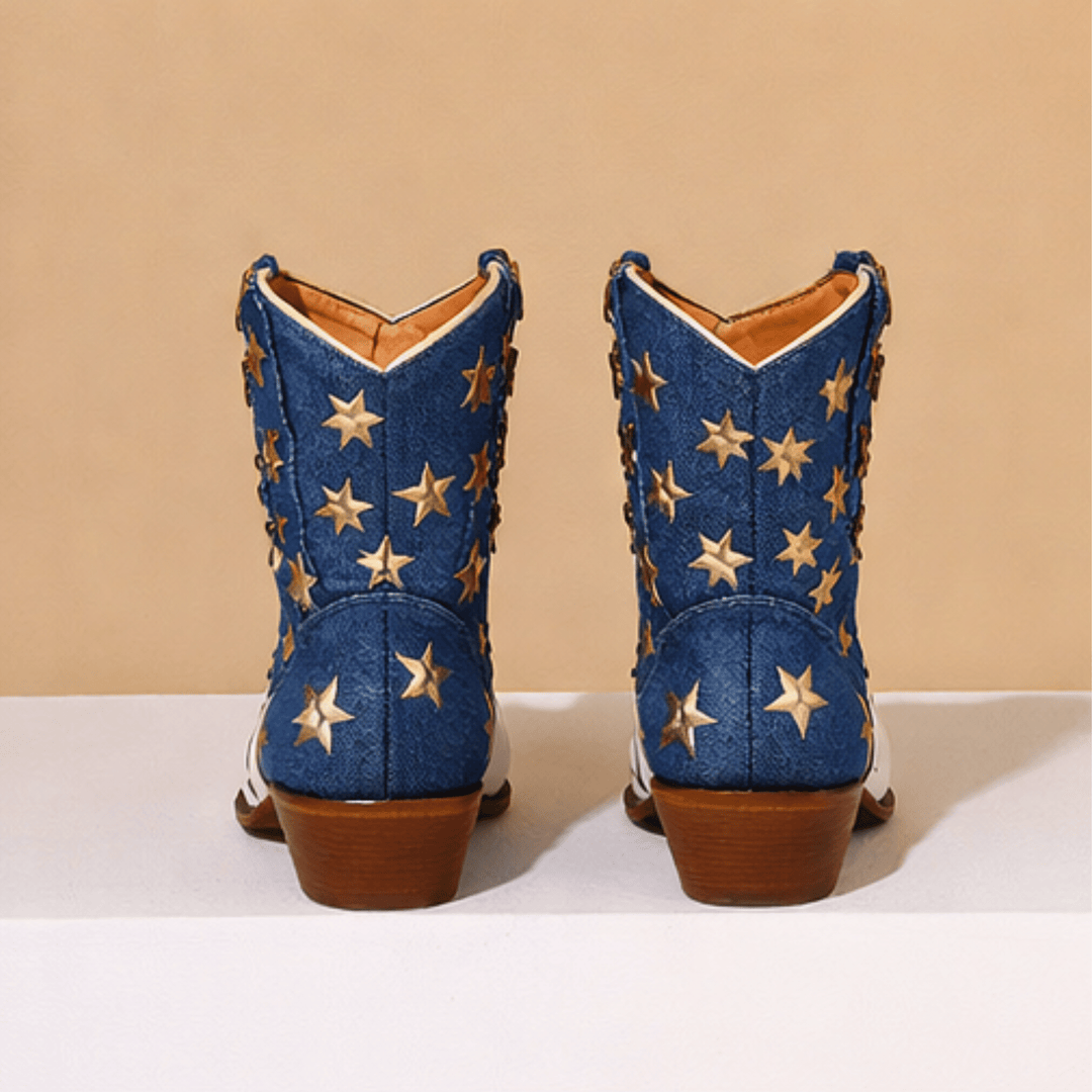 Ivory ankle boots with star pattern