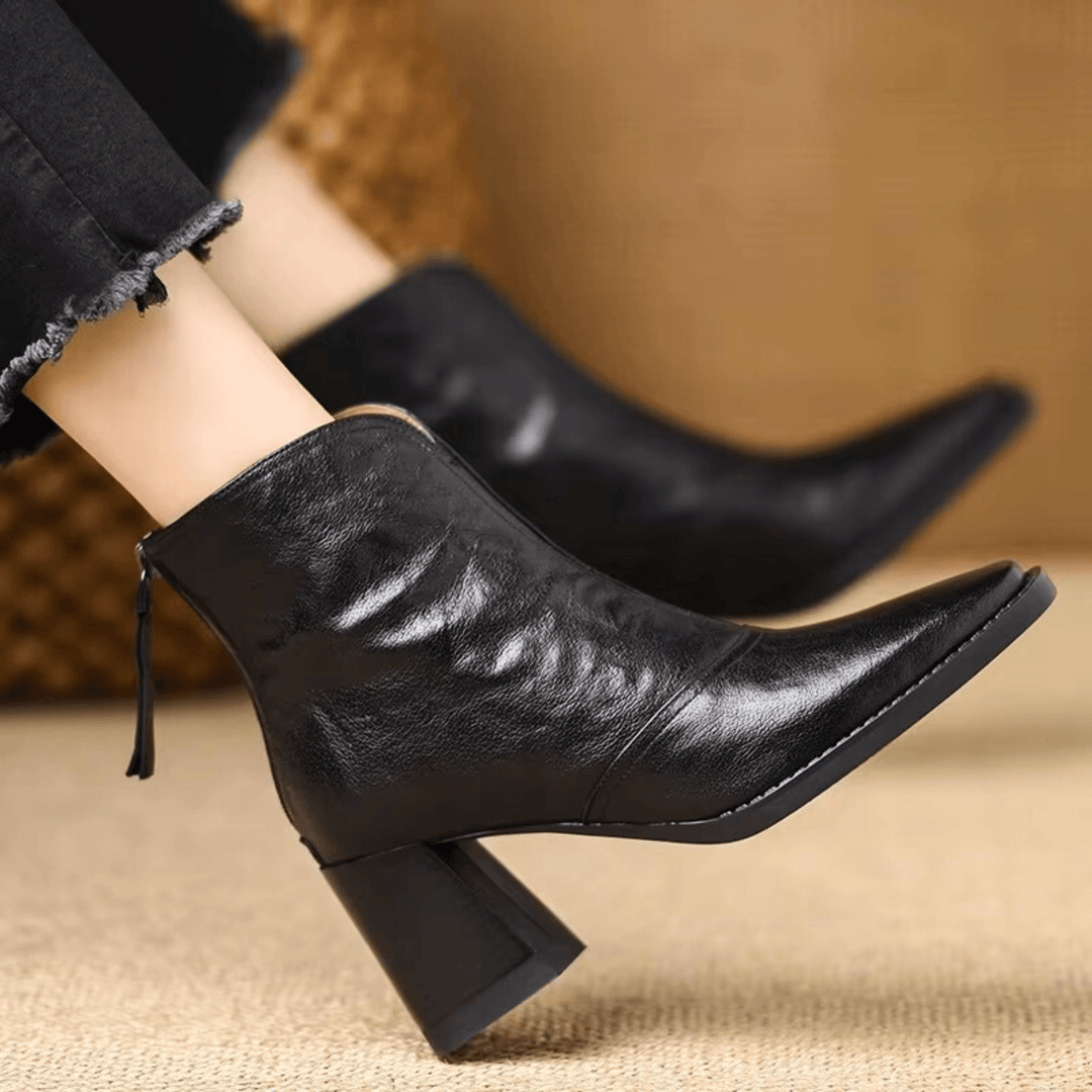 Women's pointed toe pull-on ankle boots with block heels