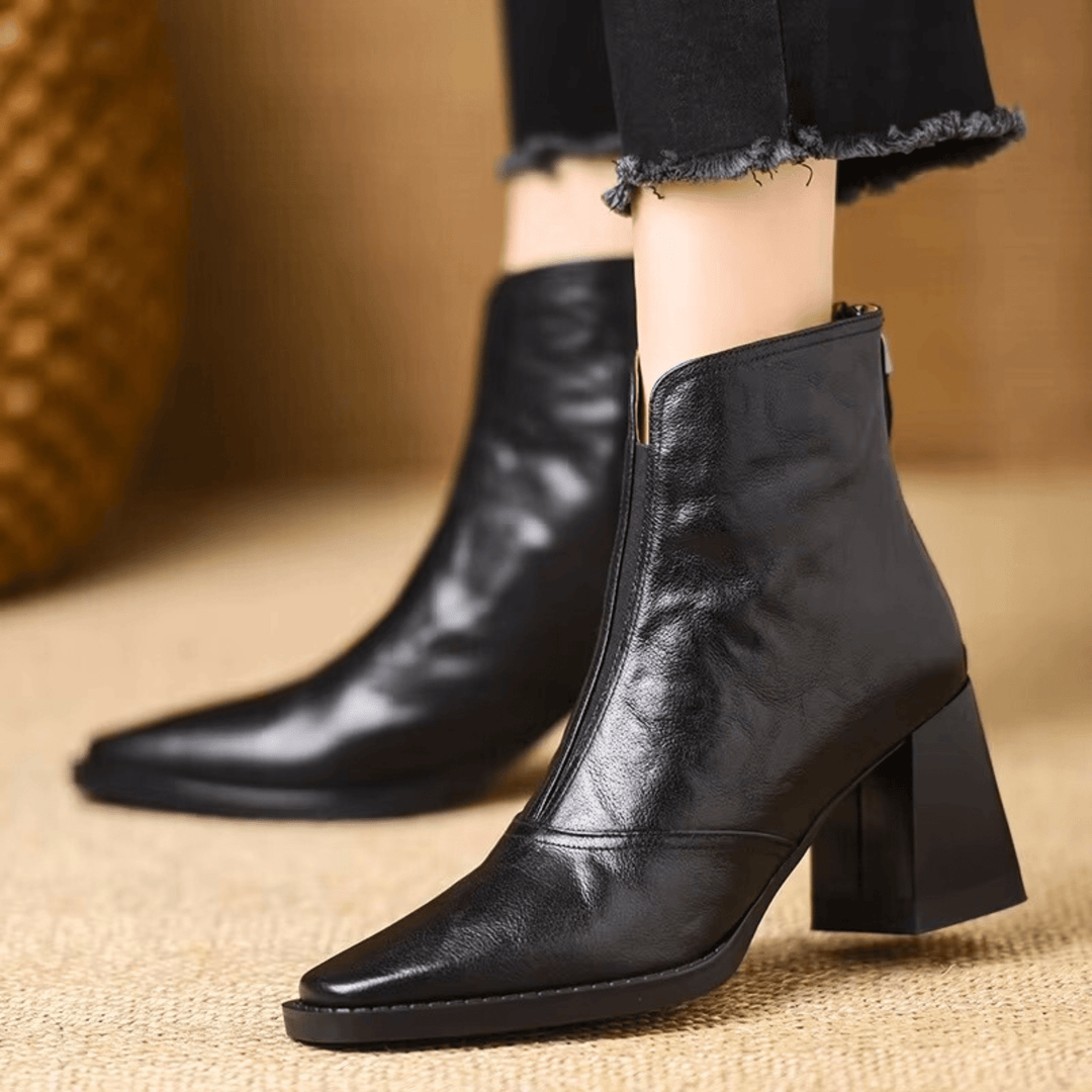 Women's pointed toe pull-on ankle boots with block heels