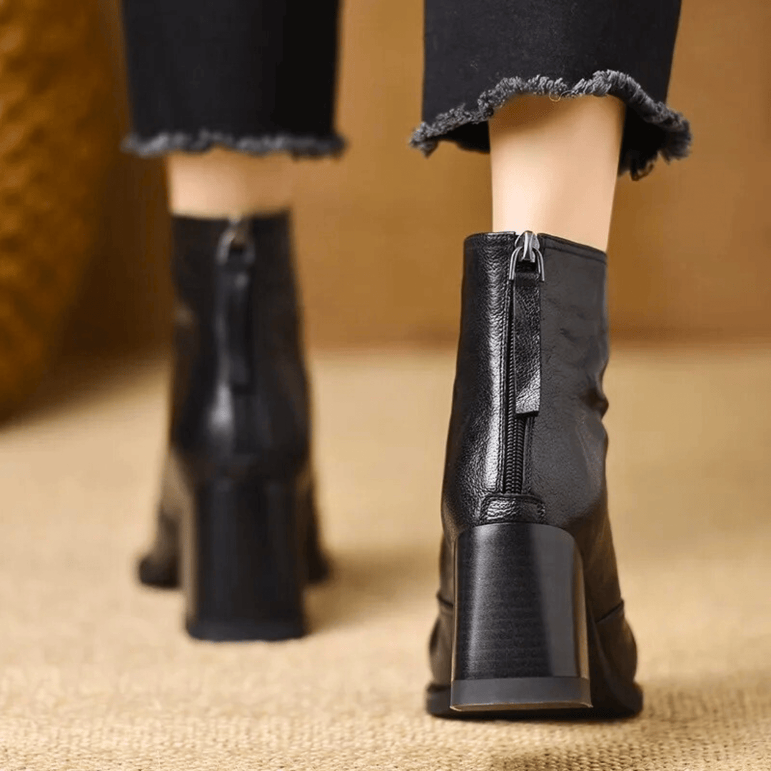Women's pointed toe pull-on ankle boots with block heels