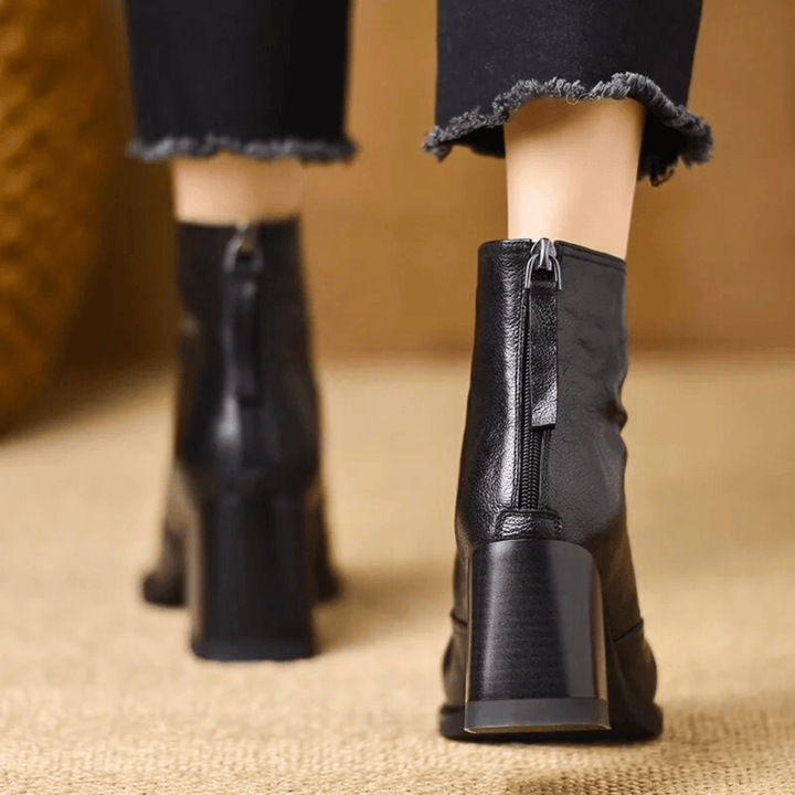 Women's pointed toe pull-on ankle boots with block heels