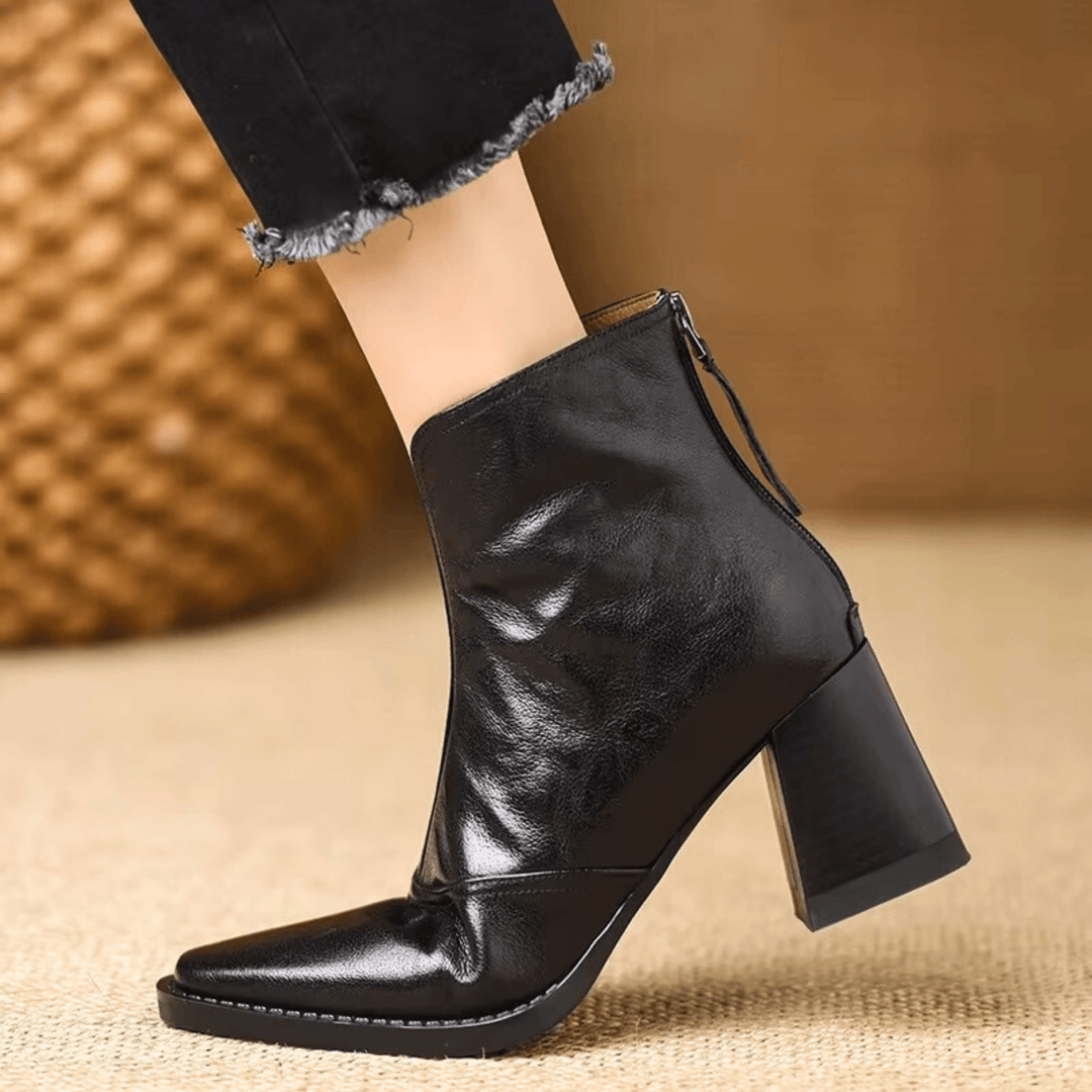 Women's pointed toe pull-on ankle boots with block heels