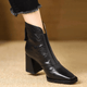 Women's pointed toe pull-on ankle boots with block heels