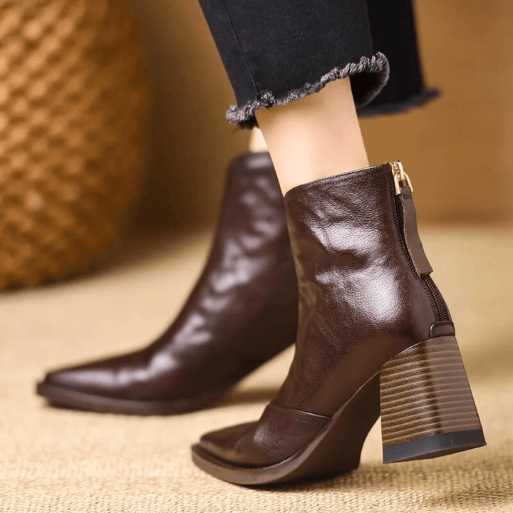 Women's pointed toe pull-on ankle boots with block heels