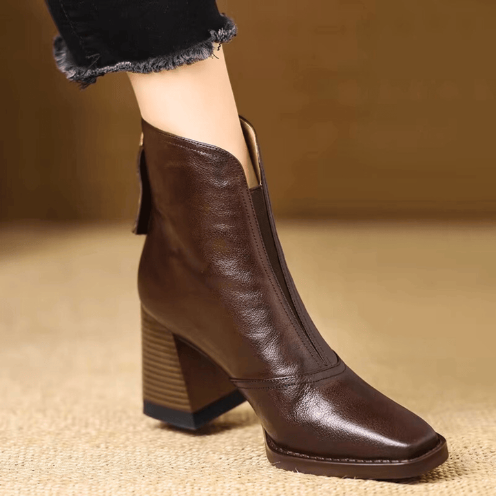 Women's pointed toe pull-on ankle boots with block heels