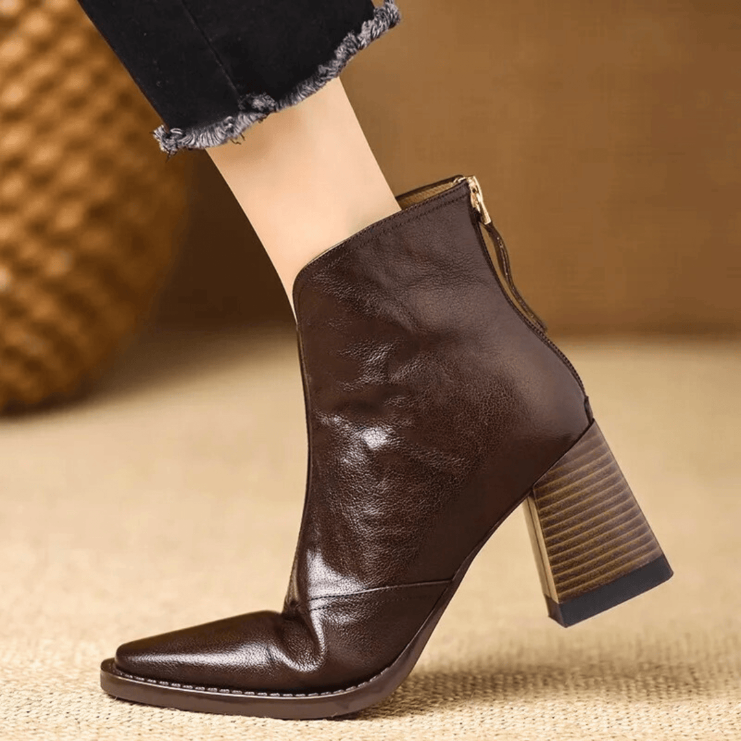 Women's pointed toe pull-on ankle boots with block heels