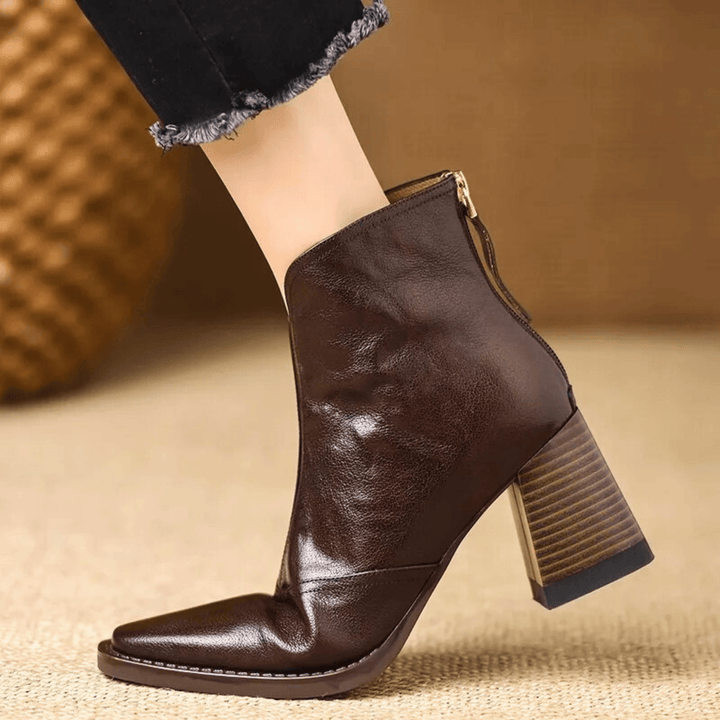 Women's pointed toe pull-on ankle boots with block heels