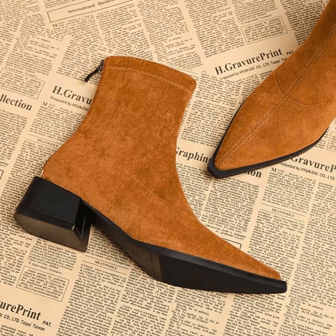 Women's pointed-toe ankle boots with block heels
