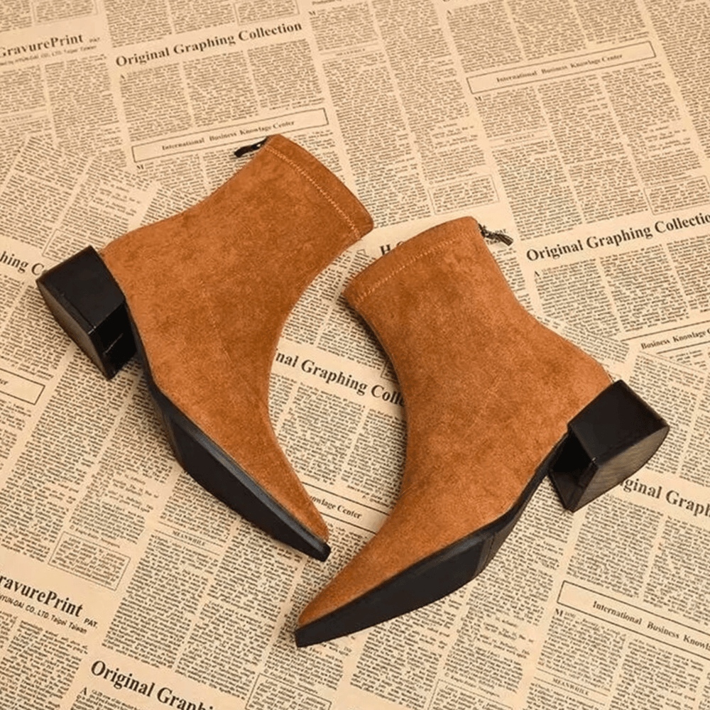 Women's pointed-toe ankle boots with block heels