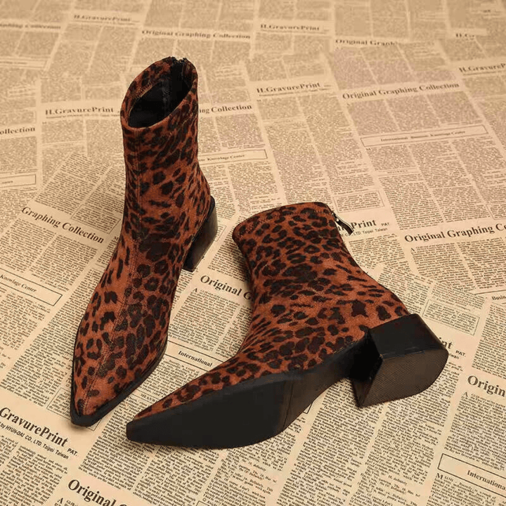 Women's pointed-toe ankle boots with block heels