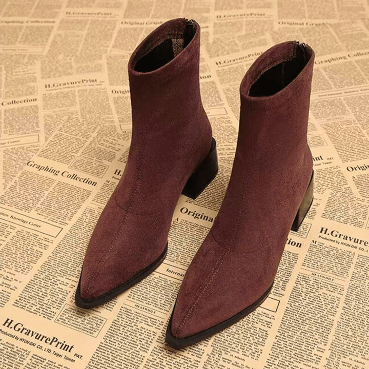 Women's pointed-toe ankle boots with block heels