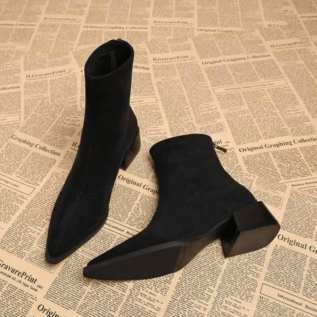 Women's pointed-toe ankle boots with block heels