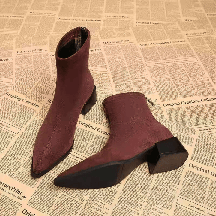 Women's pointed-toe ankle boots with block heels