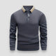 Men's long sleeve polo shirt with contrast collar and button placket