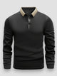 Men's long sleeve polo shirt with contrast collar and button placket