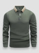Men's long sleeve polo shirt with contrast collar and button placket