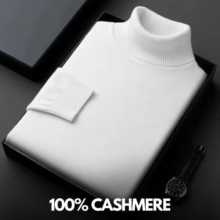 Folded plain knit turtleneck sweater with ribbed collar and cuffs