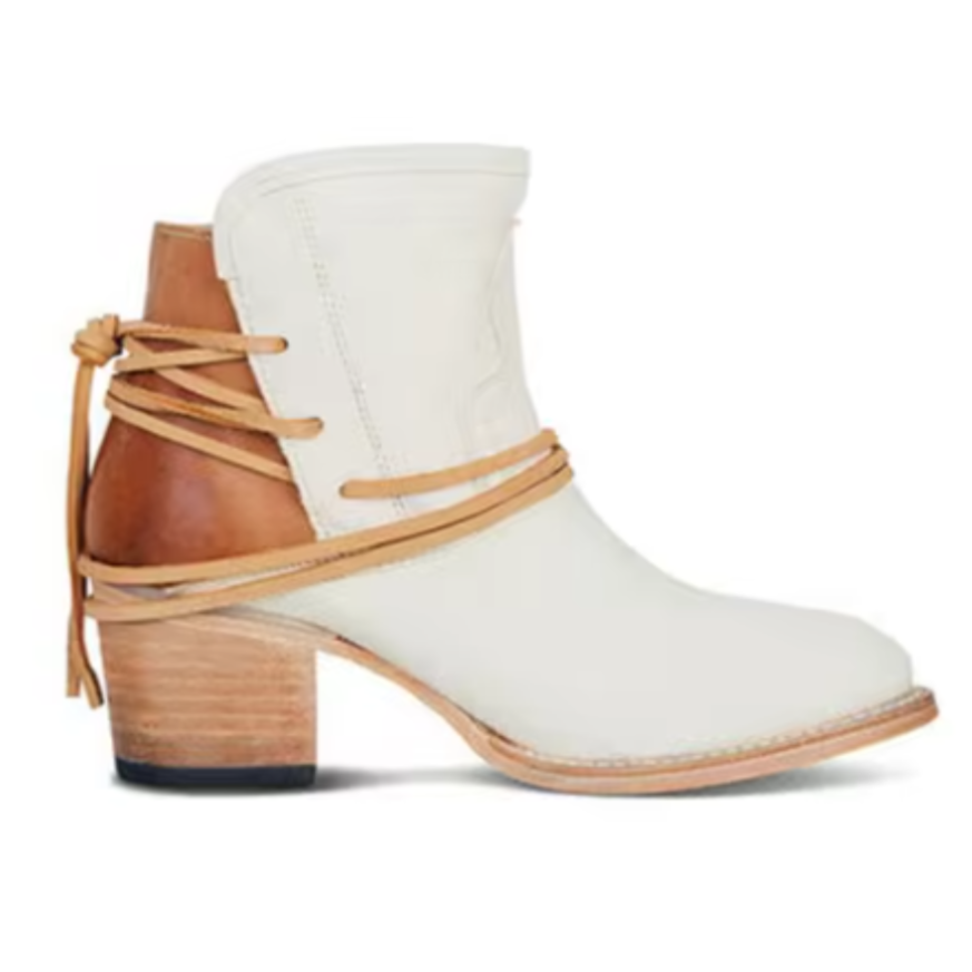 Women's western ankle boots with block heel and wrap tie detail