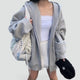 Women's relaxed zip-front hooded hoodie with long sleeves and large front pockets