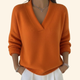 Women's V-neck sweater with long sleeves and ribbed hem