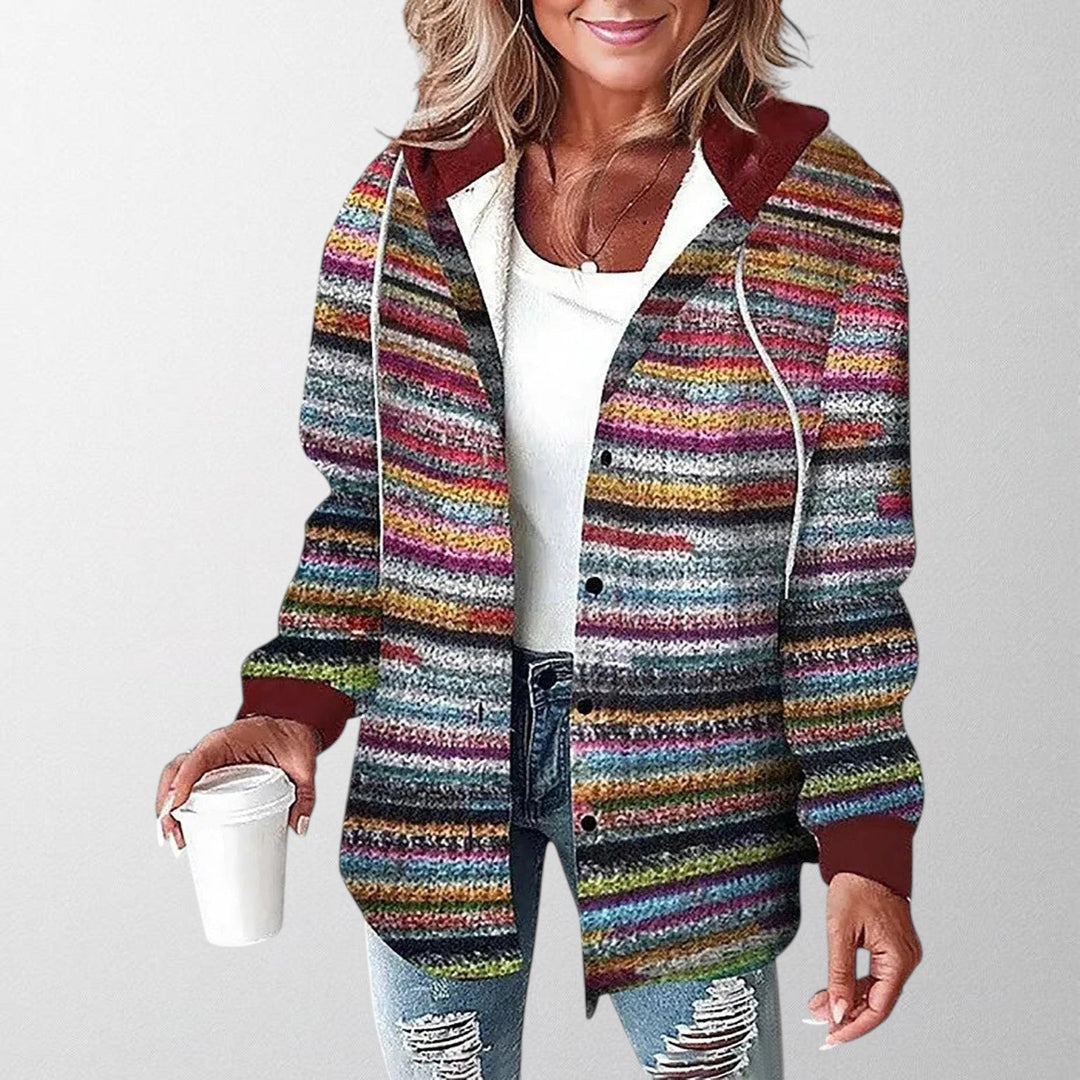 Women's checked hooded shacket with button front