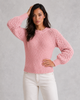 Women's chunky knit crew neck sweater with long textured sleeves