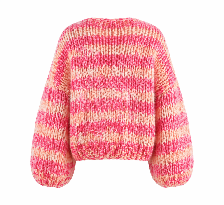 Women's pink and cream striped textured knit cardigan