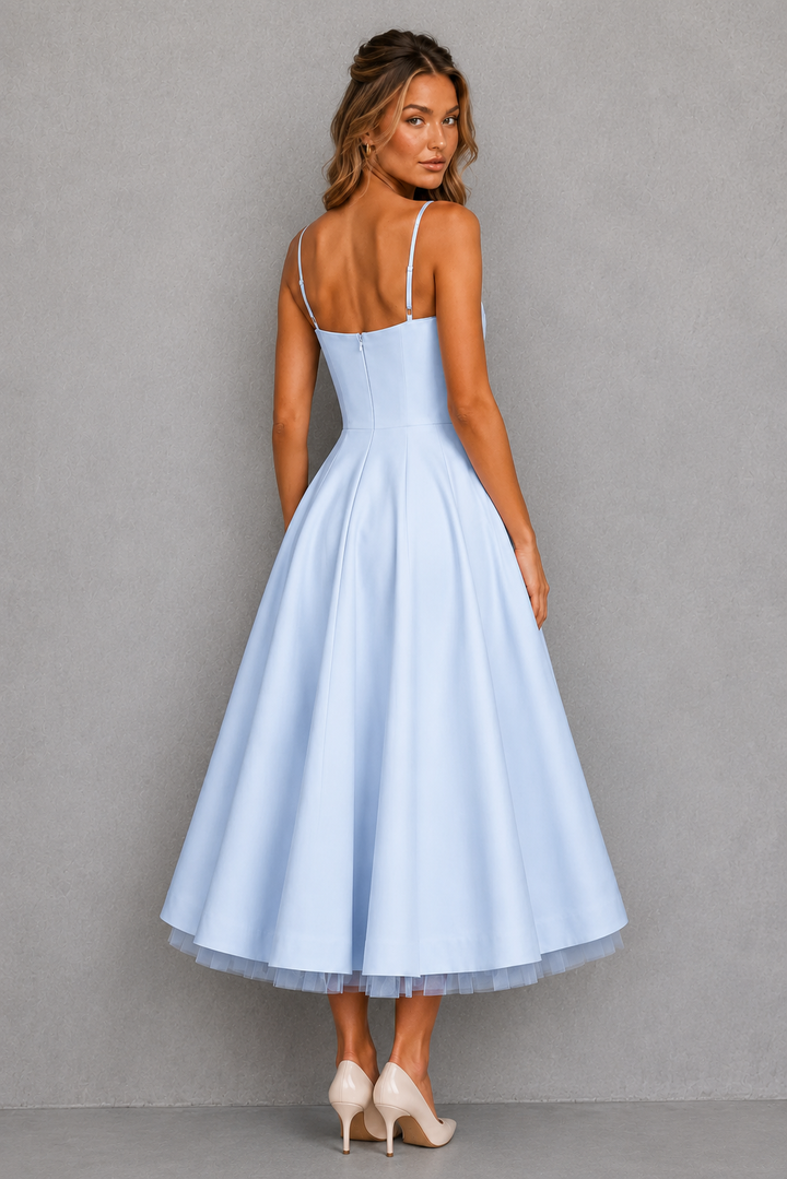 Corset Bodice Midi Dress for Women, Full Pleated Skirt
