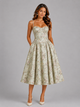 Women's Corset Bodice Midi Dress with Gathered Skirt