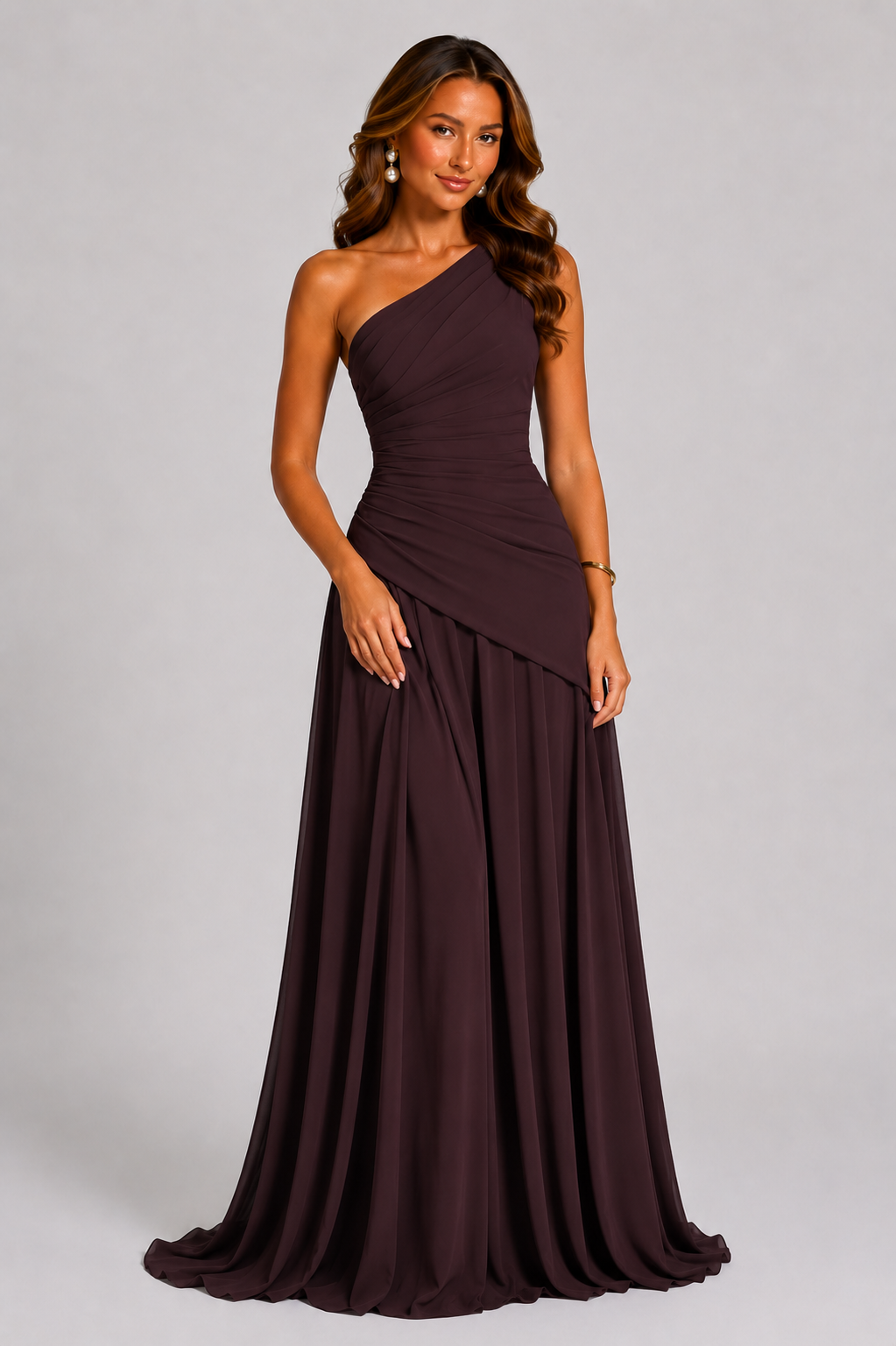 Women's One-Shoulder Maxi Gown with Lace-Up Back
