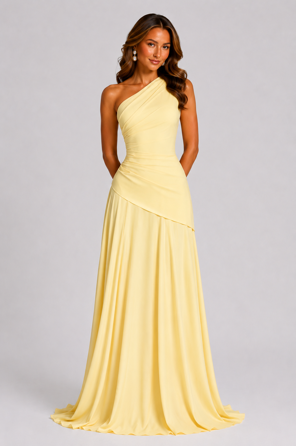 Women's One-Shoulder Maxi Gown with Lace-Up Back