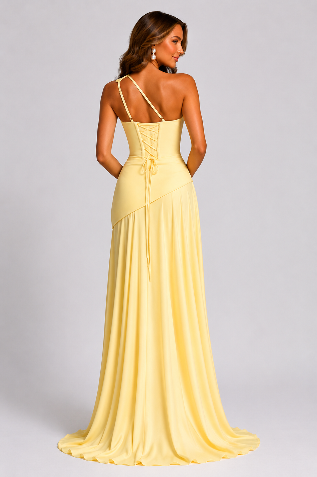 Women's One-Shoulder Maxi Gown with Lace-Up Back