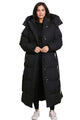 Women's long padded hooded coat with covered zip front