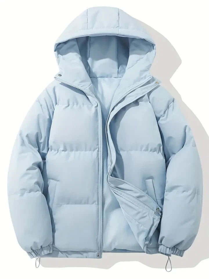 Women's hooded quilted puffer jacket with zip front and adjustable hem