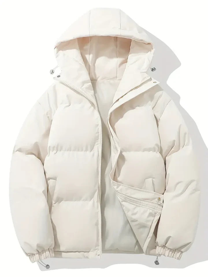 Women's hooded quilted puffer jacket with zip front and adjustable hem