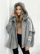 Women's hooded faux fur longline coat with contrast sleeve stripes