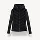 Women's hooded quilted jacket with chevron front, long sleeves and zip fastening